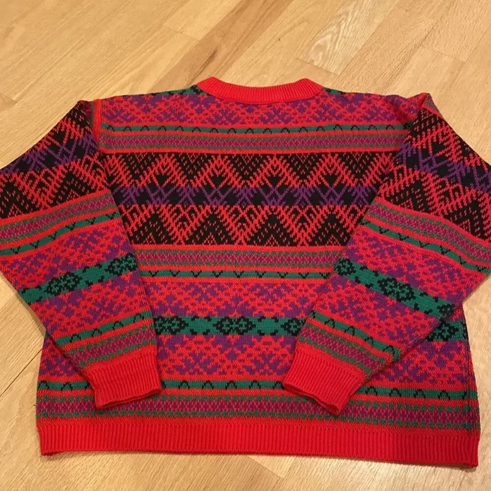 Lizwear Vintage 80s Cotton Crewneck Sweater Red striped small holiday ugly
